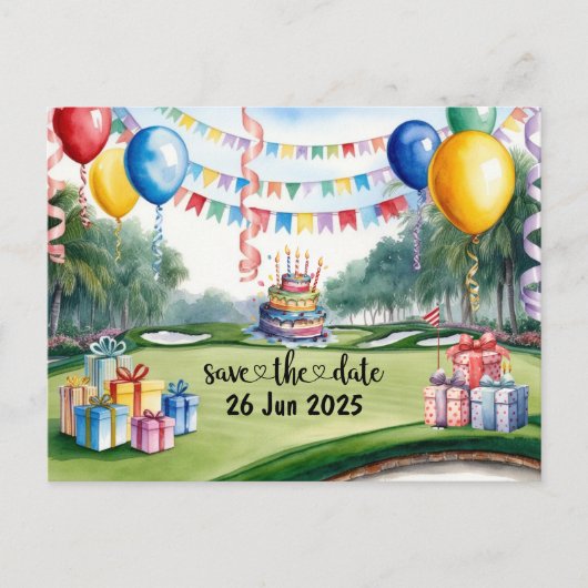 Golf Verjaardag Party decoratie op de baan Uitnodiging Briefkaart (Voorkant)