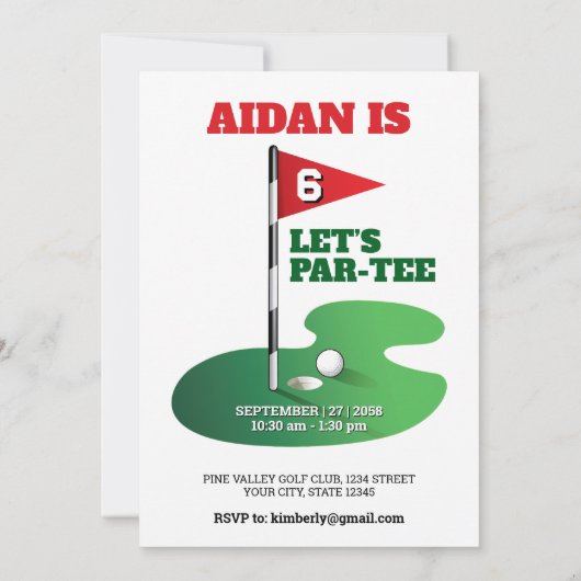 Golf Verjaardag Party Design Kaart (Achterkant)