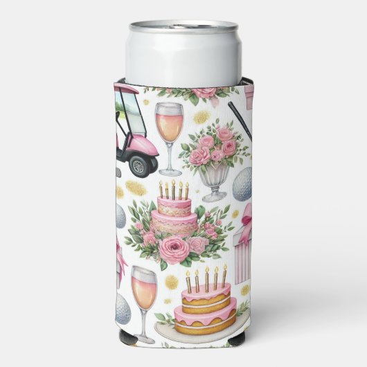 Golf Verjaardag Roze thema voor Vrouw Golfer Seltzer Blikjeskoeler (Seltzer Voorkant)