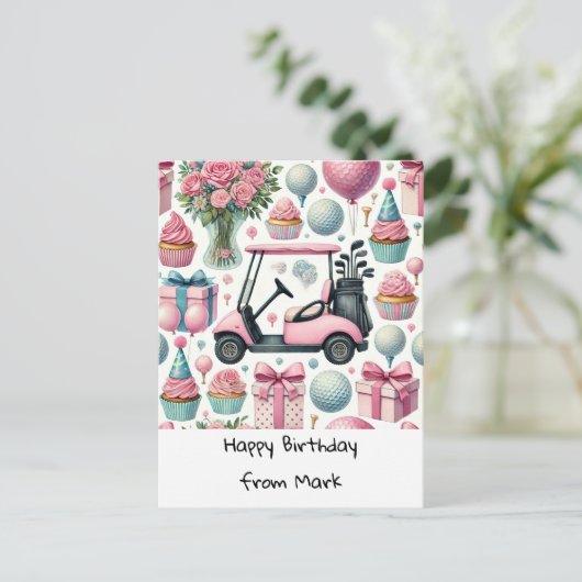 GOLF Verjaardag ROZE thema voor vrouwelijke golfer Briefkaart (Staand voorkant)