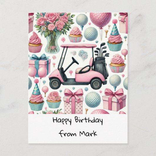 GOLF Verjaardag ROZE thema voor vrouwelijke golfer Briefkaart (Voorkant)