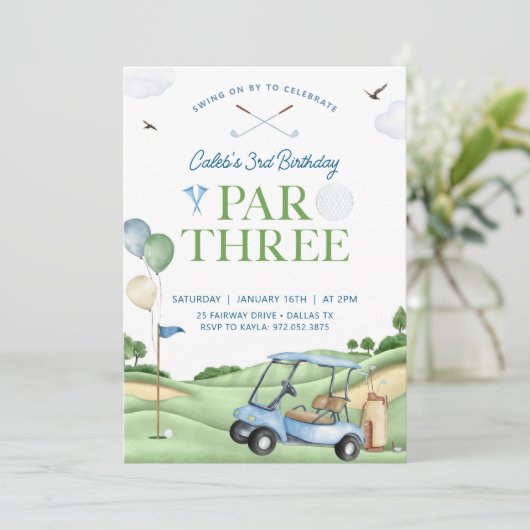 Golf Verjaardag uitnodiging, 3e Golf Verjaardag Pa Kaart (Staand voorkant)