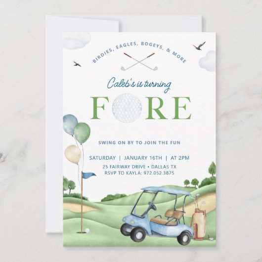 Golf Verjaardag uitnodiging, 4e Golf Verjaardag Pa Kaart (Voorkant)