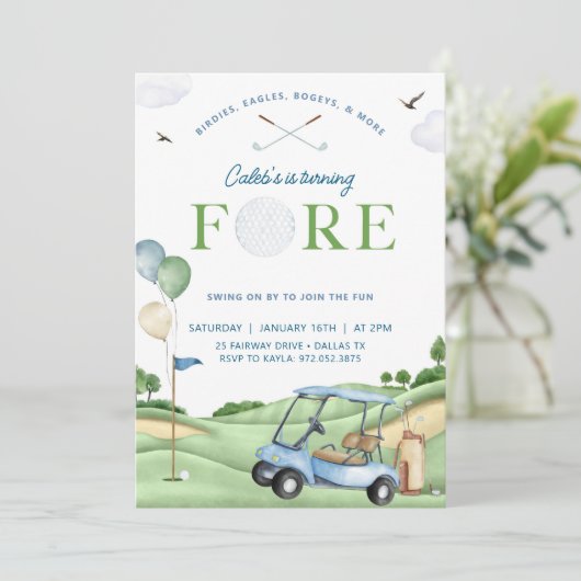 Golf Verjaardag uitnodiging, 4e Golf Verjaardag Pa Kaart (Staand voorkant)