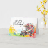 Golf  Verjaardag voor golfer met golfkar waterverf Kaart (Gele Bloem)