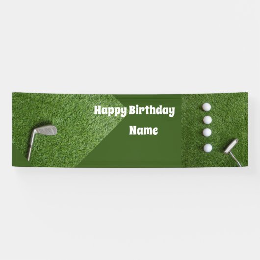 Golf-verjaardagsbanner met golfballen op groen spandoek (Horizontaal)