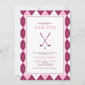Golf Verjaardagsfeest Modern Preppy Argyle Roze Kaart (Voorkant)