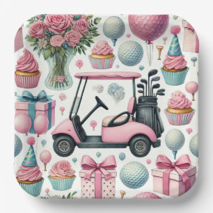 Golf Verjaardagsfeest Roze Thema voor Meisje Vrouw Papieren Bordje
