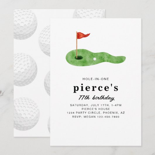 Golf verjaardagsfeest uitnodiging (Voorkant / Achterkant)