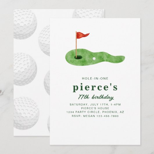 Golf verjaardagsfeest uitnodiging (Voorkant / Achterkant)