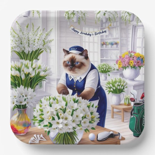 Golf verjaardagsfeest voor Cat Lover Golfer Papieren Bordje (Voorkant)