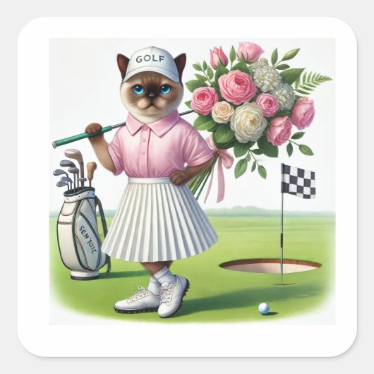 Golf verjaardagsfeest voor Cat Lover Golfer Vierkante Sticker (Voorkant)
