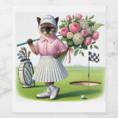 Golf verjaardagsfeest voor Cat Lover Golfer Wijn Etiket (Enkel label)