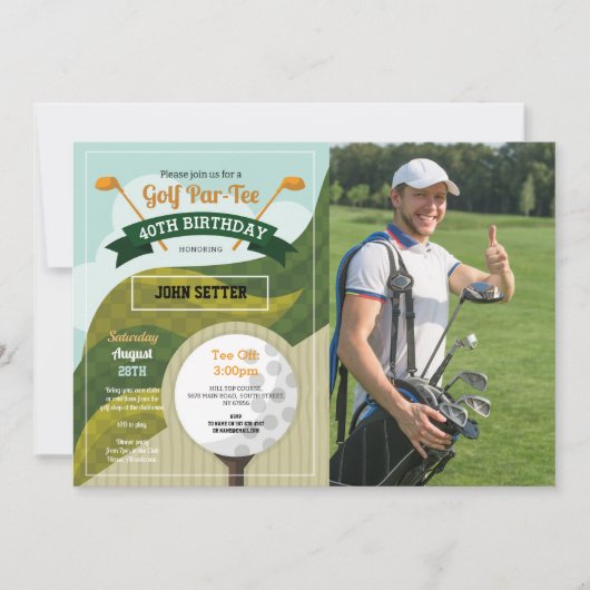 Golf verjaardagsfeestje elke leeftijd golfen foto kaart (Voorkant)