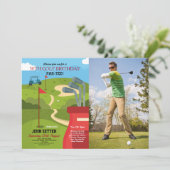 Golf verjaardagsfeestje elke leeftijd golfen foto kaart (Staand voorkant)