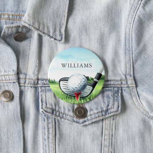 Golf verjaardagsfeestje i golfer ronde button 7,6 cm (In situ)
