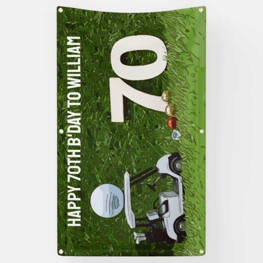 Golf Verjaardagsfeestje naar golfer met kar en bal Spandoek (Verticaal)