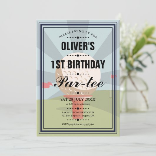 Golf verjaardagsfeestje voor alle leeftijden kaart (Staand voorkant)