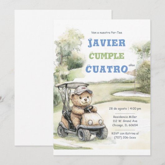 Golf Verjaardagsfeestje voor Jongen Kaart (Voorkant / Achterkant)