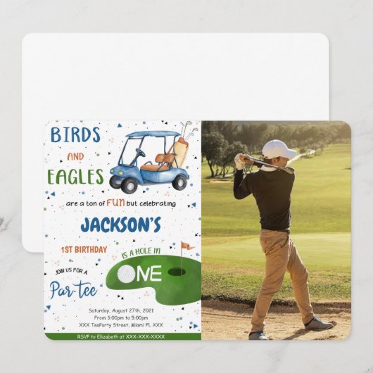 Golf verjaardagsfoto uitnodiging (Voorkant / Achterkant)