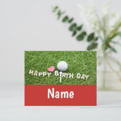 Golf-verjaardagskaart met golfbal en t-shirt op gr briefkaart (Staand voorkant)