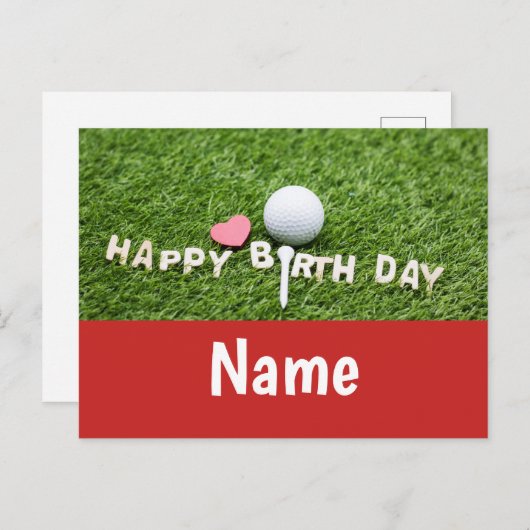 Golf-verjaardagskaart met golfbal en t-shirt op gr briefkaart (Voorkant / Achterkant)