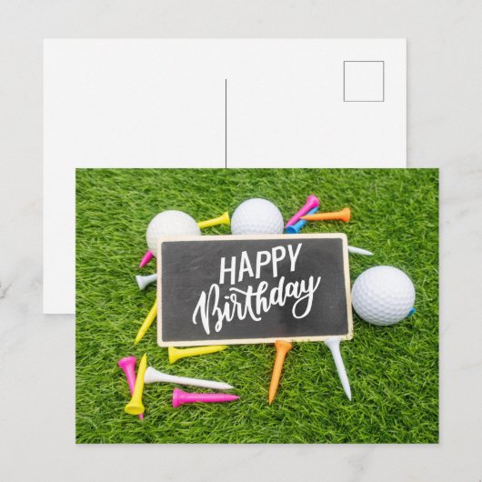 Golf-verjaardagskaart met golfbal en t-shirt op gr briefkaart (Voorkant / Achterkant)