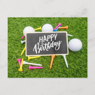 Golf-verjaardagskaart met golfbal en t-shirt op gr briefkaart