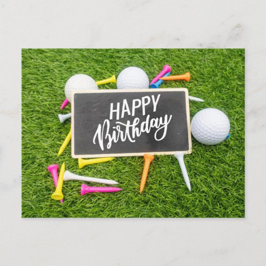 Golf-verjaardagskaart met golfbal en t-shirt op gr briefkaart (Voorkant)