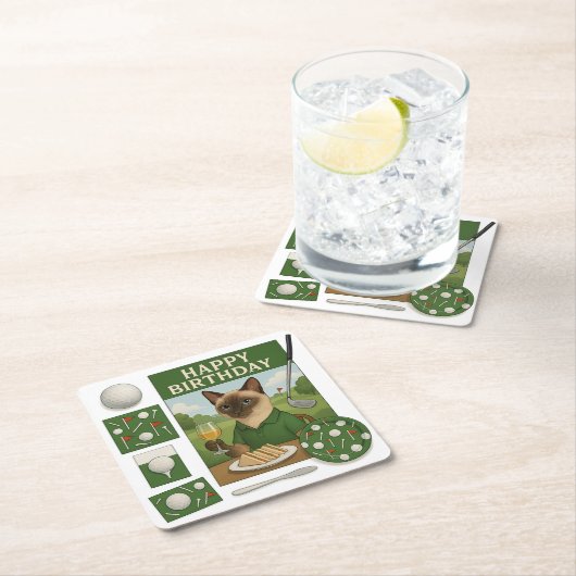 Golf verjaardagsthema voor kattenliefhebbers kartonnen onderzetters (Insitu)