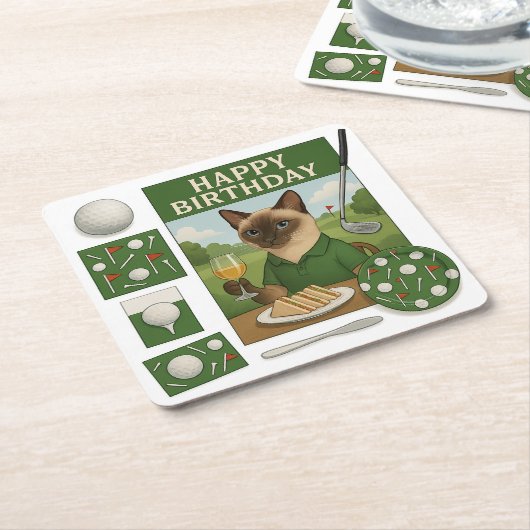 Golf verjaardagsthema voor kattenliefhebbers kartonnen onderzetters (Schuin)