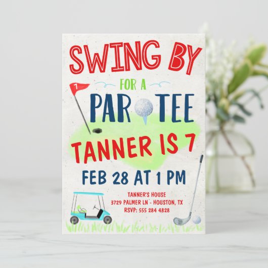 Golf verjaardagsuitnodiging voor kinderen kaart (Staand voorkant)