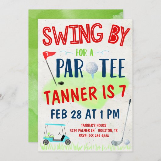 Golf verjaardagsuitnodiging voor kinderen kaart (Voorkant / Achterkant)