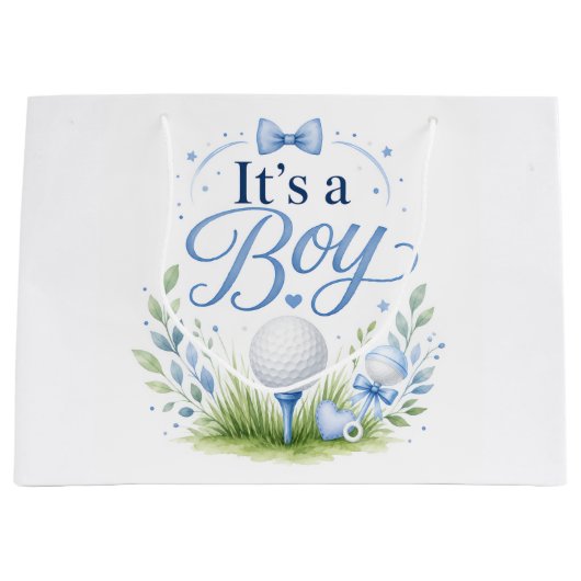 Golf voor babyjongen golfer op grasveld groot cadeauzakje (Voorkant)