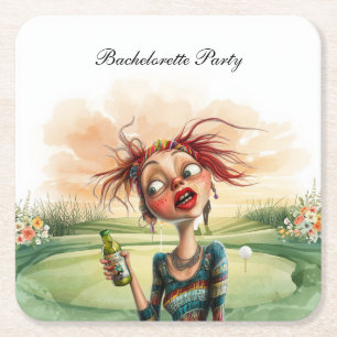 Golf vrijgezellenfeest voor vrouwelijke golfer kartonnen onderzetters
