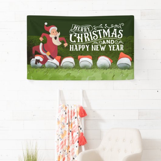 Golf Vrolijk Kerstfeest Kerstman op groen grappig Spandoek (Insitu)