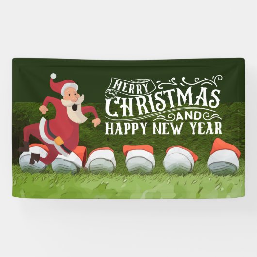 Golf Vrolijk Kerstfeest Kerstman op groen grappig Spandoek (Horizontaal)