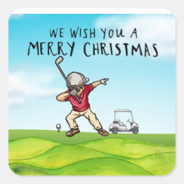 Golf Vrolijk Kerstfeest met Dabbing Golfer Vierkante Sticker