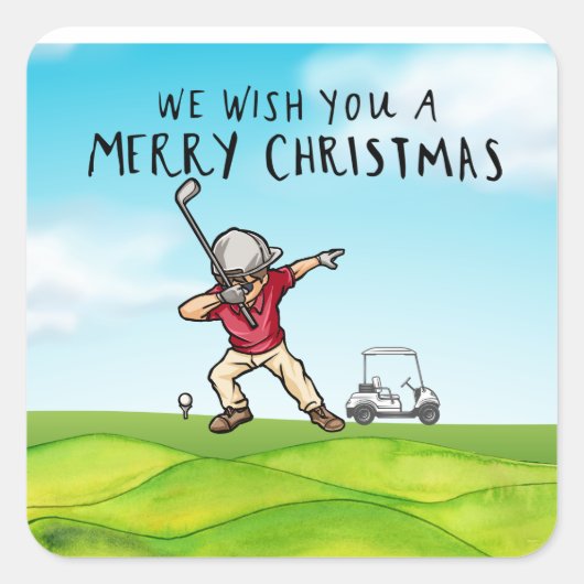 Golf Vrolijk Kerstfeest met Dabbing Golfer Vierkante Sticker (Voorkant)