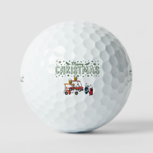 Golf Vrolijk Kerstfeest met golfkar en bier Golfballen (Voorkant)