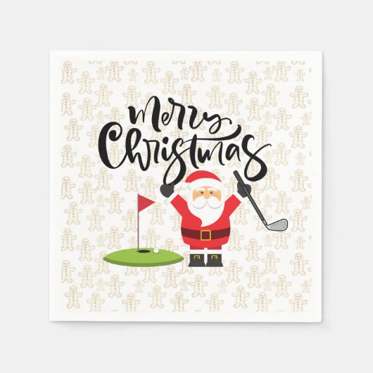 Golf Vrolijk Kerstfeest met Kerstman op gouden gem Servet (Voorkant)