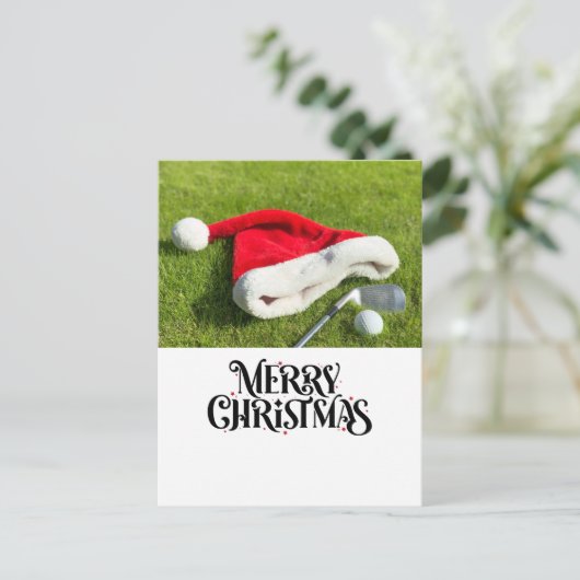 Golf Vrolijk Kerstfeest met Santa Hat op groen Feestdagenkaart (Staand voorkant)
