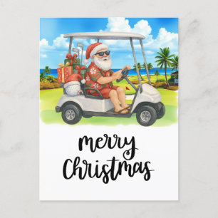Golf Vrolijk Kerstfeest Santa Golfer Beach Thema Feestdagenkaart