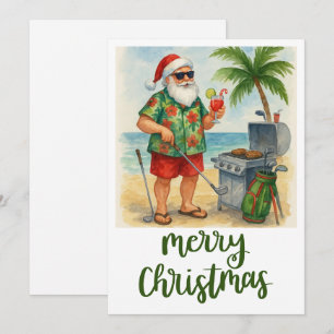Golf Vrolijk Kerstfeest Santa Golfer Beach thema Feestdagenkaart
