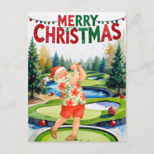 Golf Vrolijk Kerstfeest Santa Golfer Beach Thema Feestdagenkaart