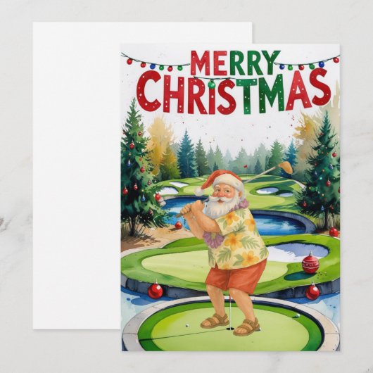 Golf Vrolijk Kerstman golfbaan Feestdagenkaart (Voorkant / Achterkant)