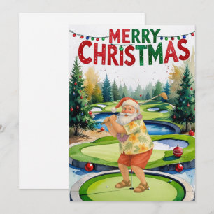 Golf Vrolijk Kerstman golfbaan Feestdagenkaart