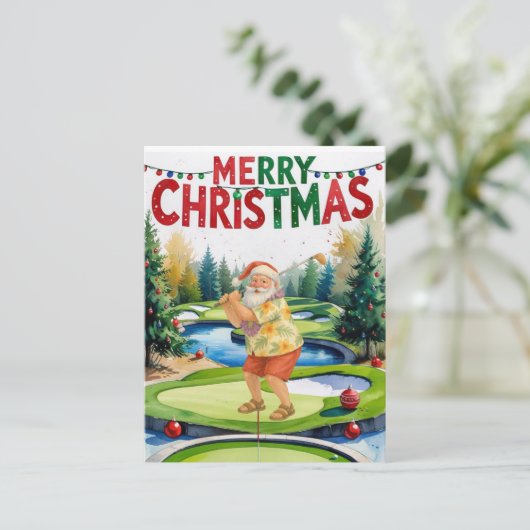 Golf Vrolijk Kerstman golfbaan Feestdagenkaart (Staand voorkant)