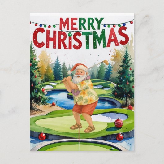 Golf Vrolijk Kerstman golfbaan Feestdagenkaart (Voorkant)