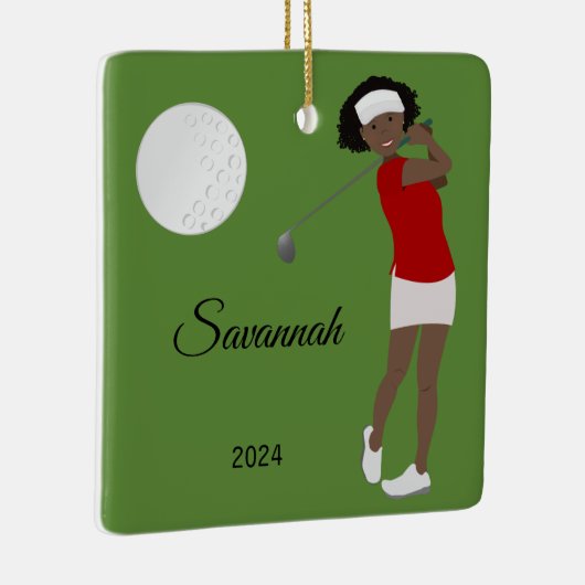 Golf Vrouw Athlete African American Keramisch Ornament (Rechts)